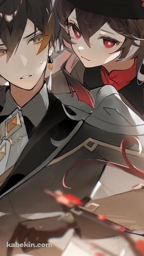 寄り添う胡桃と鍾離 / 原神のAndroidの壁紙(480px x 854px) スマホ用