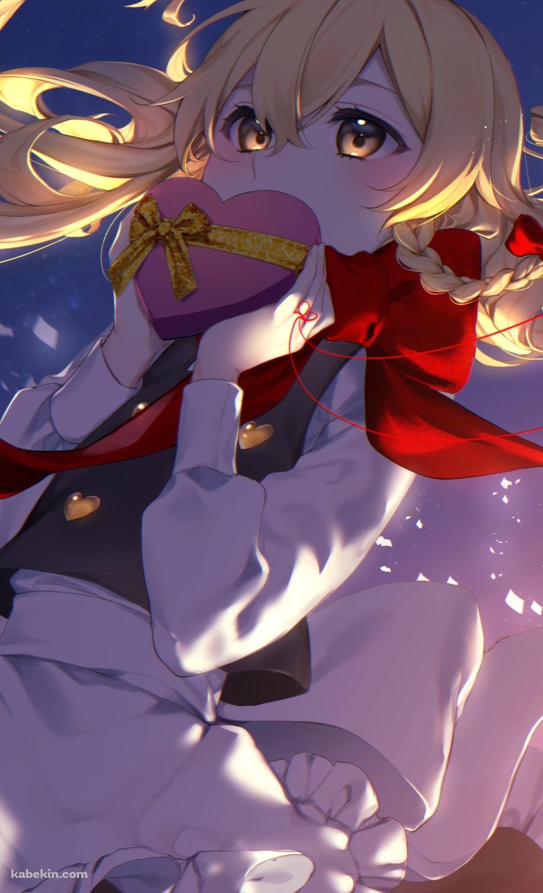 ハート型のプレゼントを持つ赤いマフラーを巻いた霧雨魔理沙 / 東方のAndroidの壁紙(1080px x 1776px) スマホ用