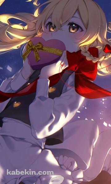 ハート型のプレゼントを持つ赤いマフラーを巻いた霧雨魔理沙 / 東方のAndroidの壁紙(360px x 592px) スマホ用
