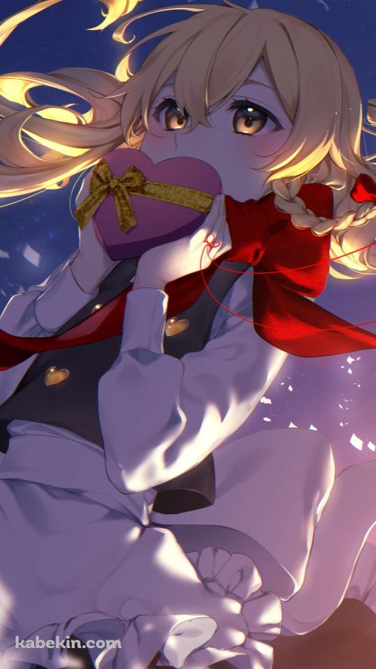 ハート型のプレゼントを持つ赤いマフラーを巻いた霧雨魔理沙 / 東方のAndroidの壁紙(540px x 960px) スマホ用