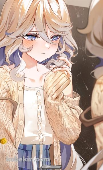鏡の前で髪をいじるフリーナ / 原神のAndroidの壁紙(360px x 592px) スマホ用