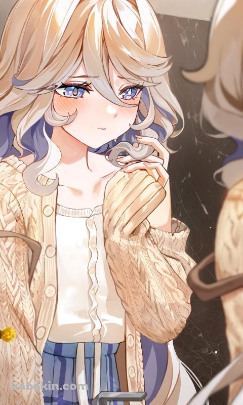 鏡の前で髪をいじるフリーナ / 原神のAndroidの壁紙(480px x 800px) スマホ用