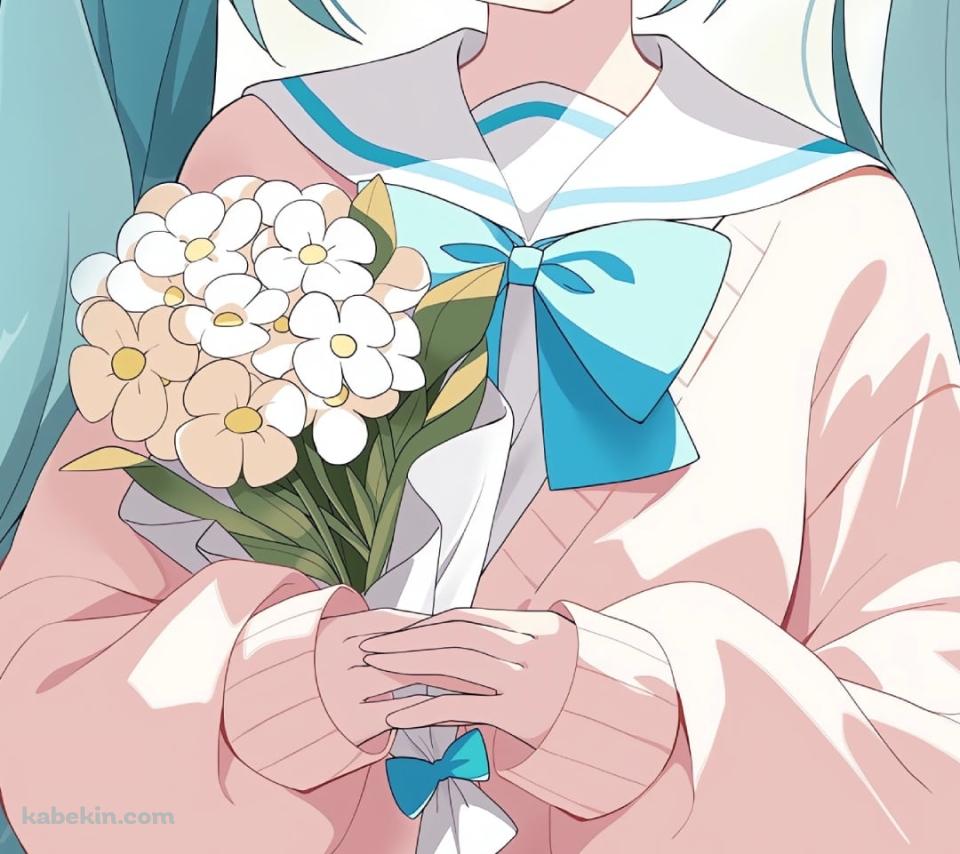 白い花束を持つ可愛い初音ミク / ボカロのAndroidの壁紙(960px x 854px) スマホ用