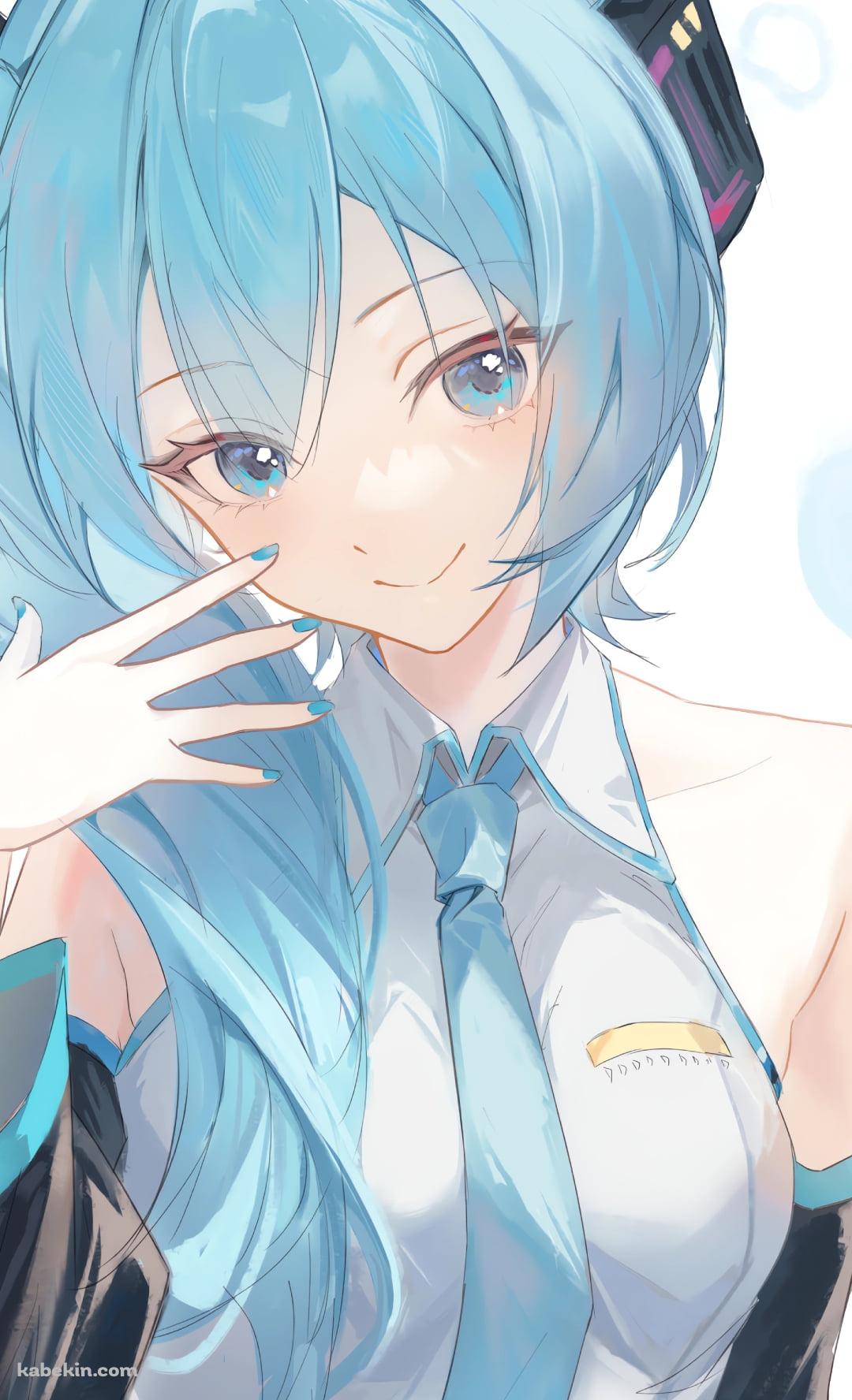 右手を顔にあて微笑む初音ミク / シナモロール / ボーカロイドのAndroidの壁紙(1080px x 1776px) スマホ用
