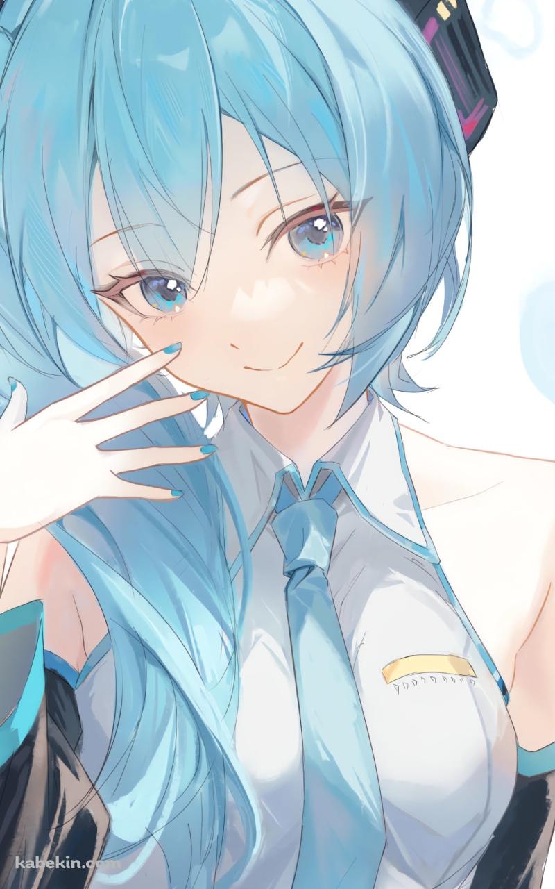 右手を顔にあて微笑む初音ミク / シナモロール / ボーカロイドのAndroidの壁紙(800px x 1280px) スマホ用