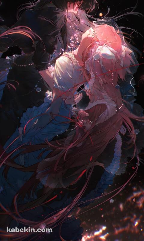 宇宙で抱き合い見つめ合う暁美ほむらと鹿目まどか / アルティメットまどか / 魔法少女まどか☆マギカのAndroidの壁紙(480px x 800px) スマホ用