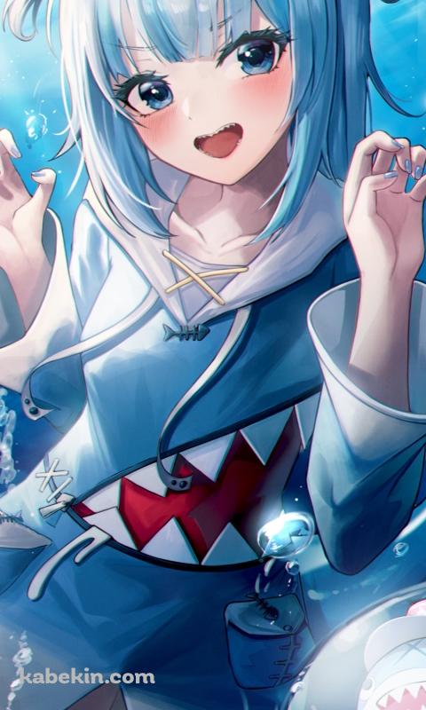 海の中を泳ぐ可愛いがうる・ぐら / 笑顔 / ブループ / ホロライブ / バーチャルYouTuberのAndroidの壁紙(480px x 800px) スマホ用