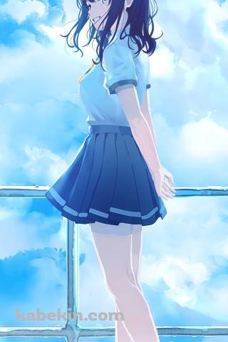外階段の踊り場で振り返る八奈見杏菜 / 青空 / 負けヒロインが多すぎる!のAndroidの壁紙(320px x 480px) スマホ用