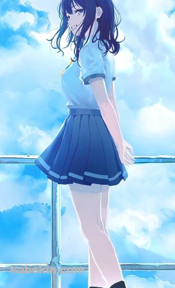 外階段の踊り場で振り返る八奈見杏菜 / 青空 / 負けヒロインが多すぎる!のAndroidの壁紙(360px x 592px) スマホ用