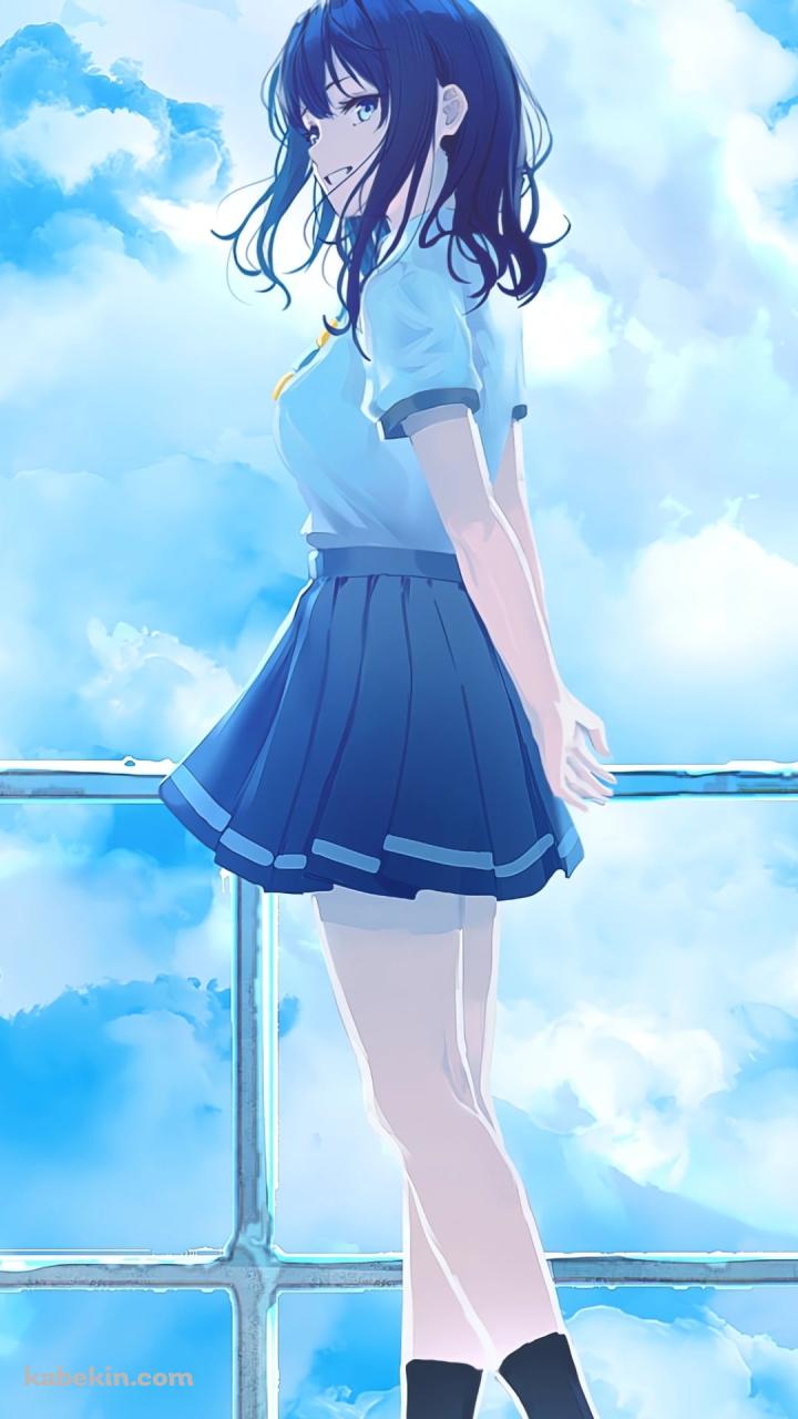 外階段の踊り場で振り返る八奈見杏菜 / 青空 / 負けヒロインが多すぎる!のAndroidの壁紙(720px x 1280px) スマホ用