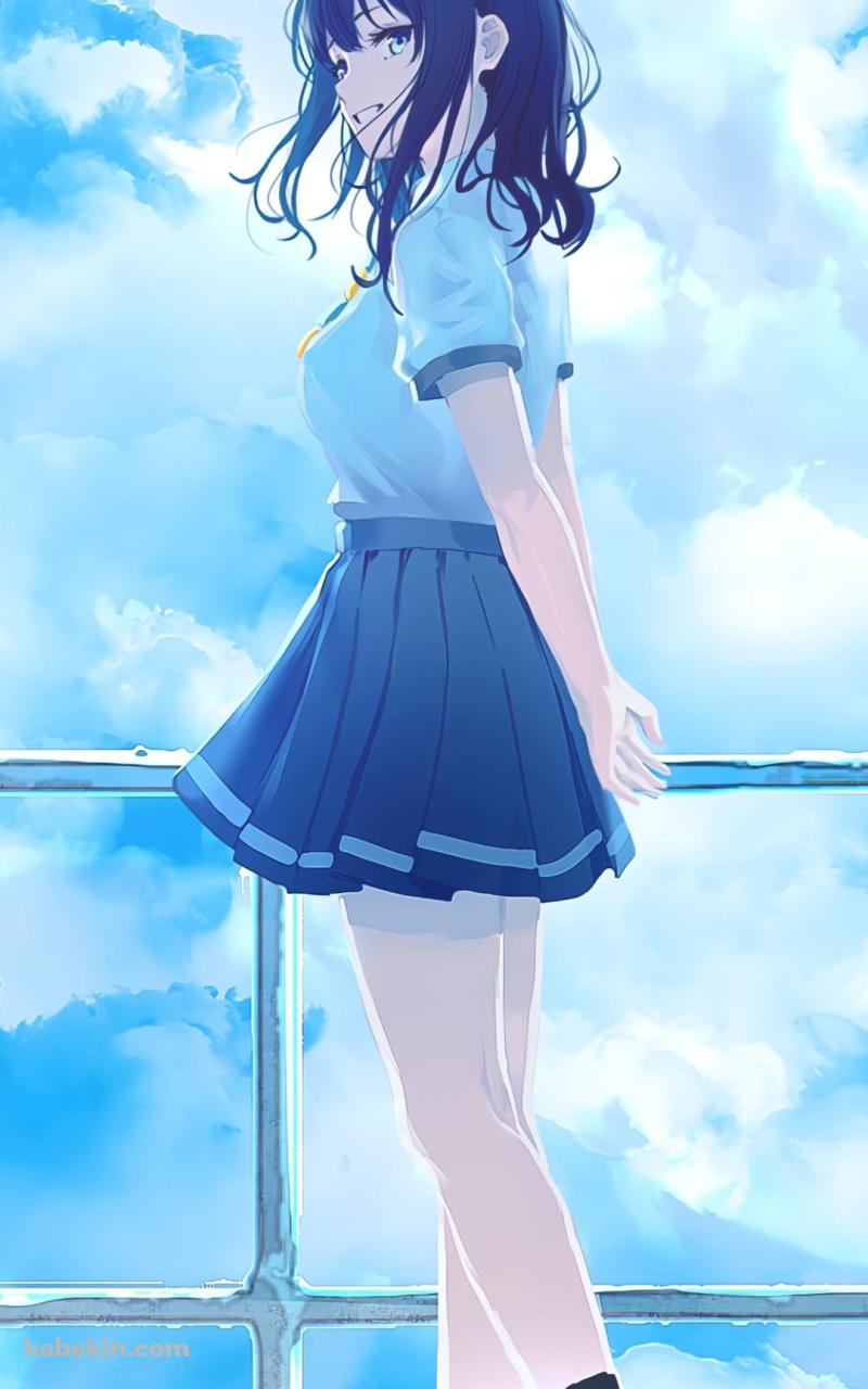外階段の踊り場で振り返る八奈見杏菜 / 青空 / 負けヒロインが多すぎる!のAndroidの壁紙(800px x 1280px) スマホ用