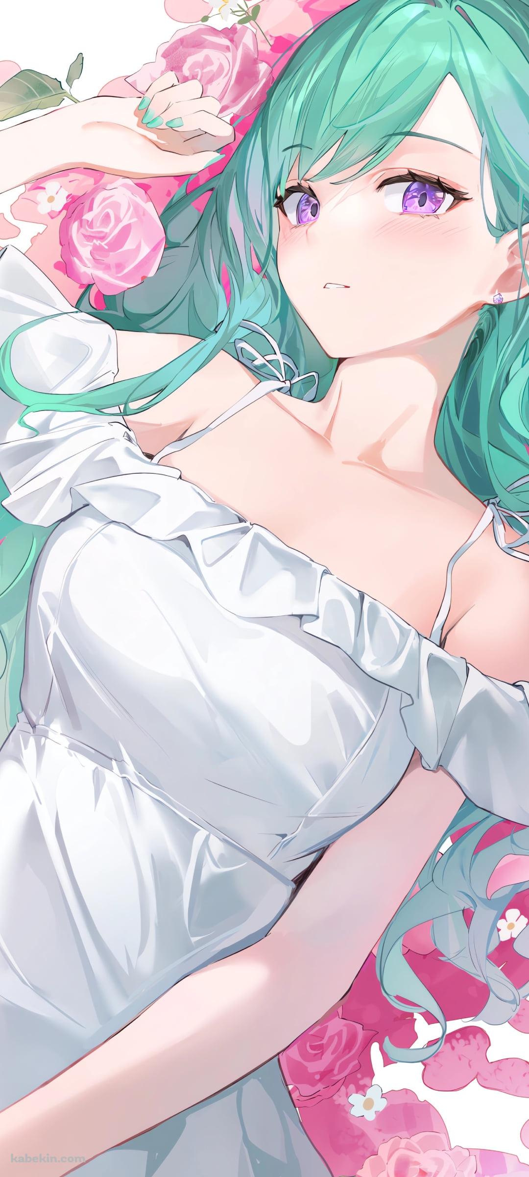 ピンクの薔薇と白いドレスを着た八雲べに / ぶいすぽっ！ / バーチャルYouTuberのAndroidの壁紙(1080px x 2400px) スマホ用