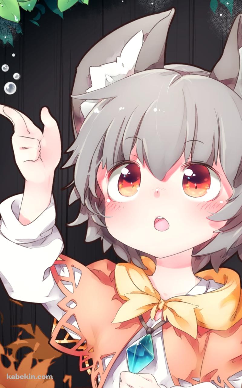 草から落ちる水滴に指を伸ばすナズーリン / 東方のAndroidの壁紙(800px x 1280px) スマホ用