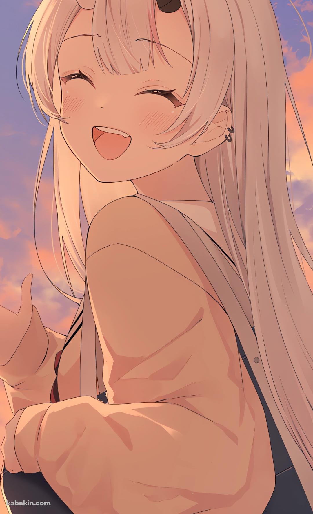 夕暮れ時 手を振る可愛い百鬼あやめ / ぽよ余 / バーチャルYouTuber / ホロライブのAndroidの壁紙(1080px x 1776px) スマホ用