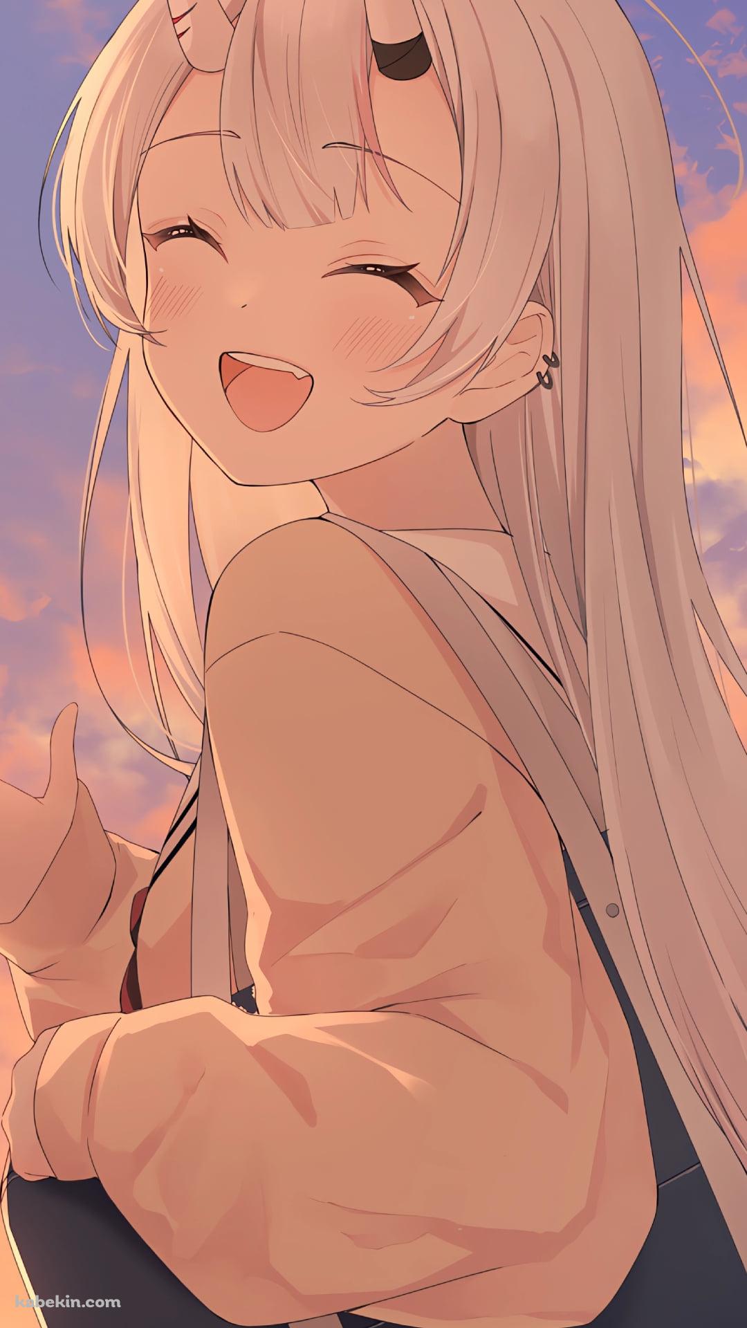 夕暮れ時 手を振る可愛い百鬼あやめ / ぽよ余 / バーチャルYouTuber / ホロライブのAndroidの壁紙(1080px x 1920px) スマホ用