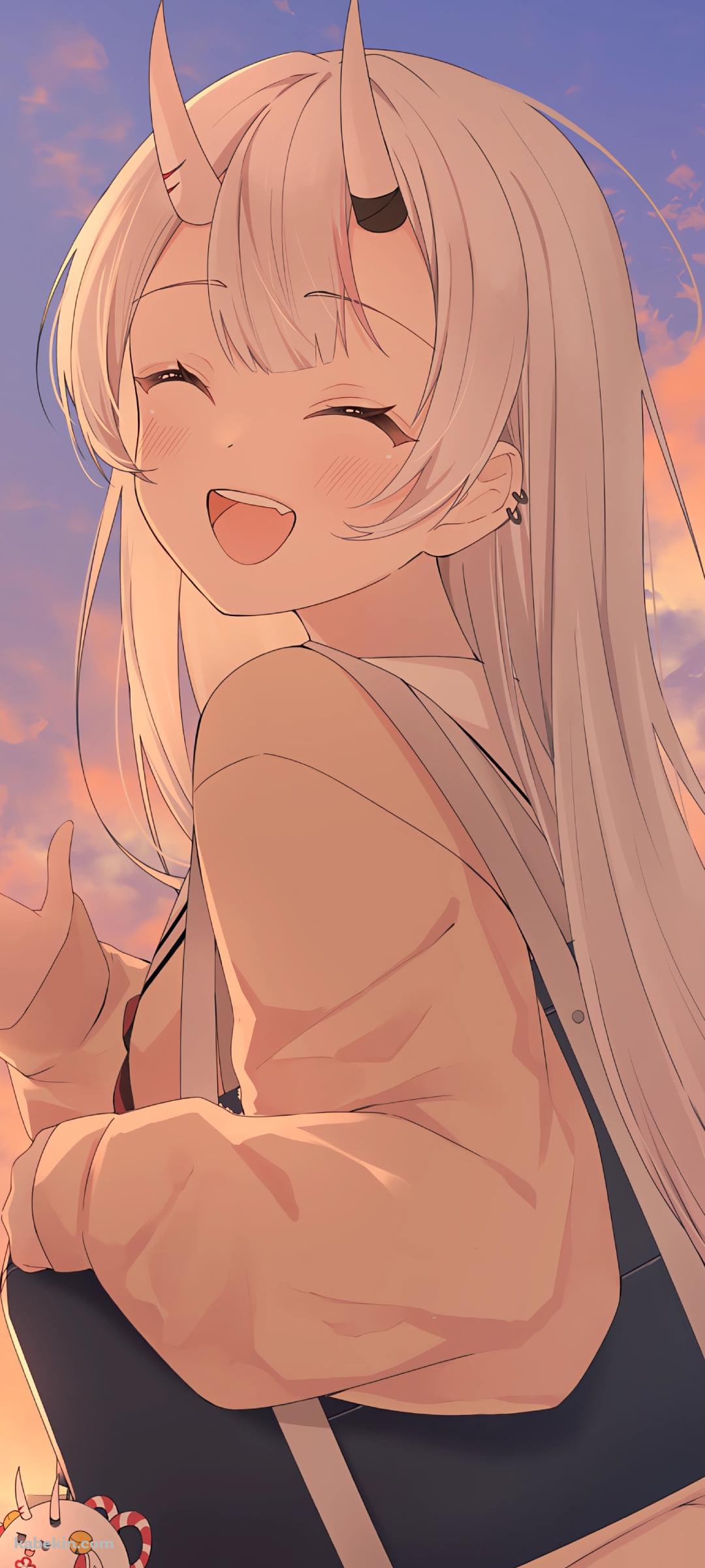 夕暮れ時 手を振る可愛い百鬼あやめ / ぽよ余 / バーチャルYouTuber / ホロライブのAndroidの壁紙(1080px x 2400px) スマホ用