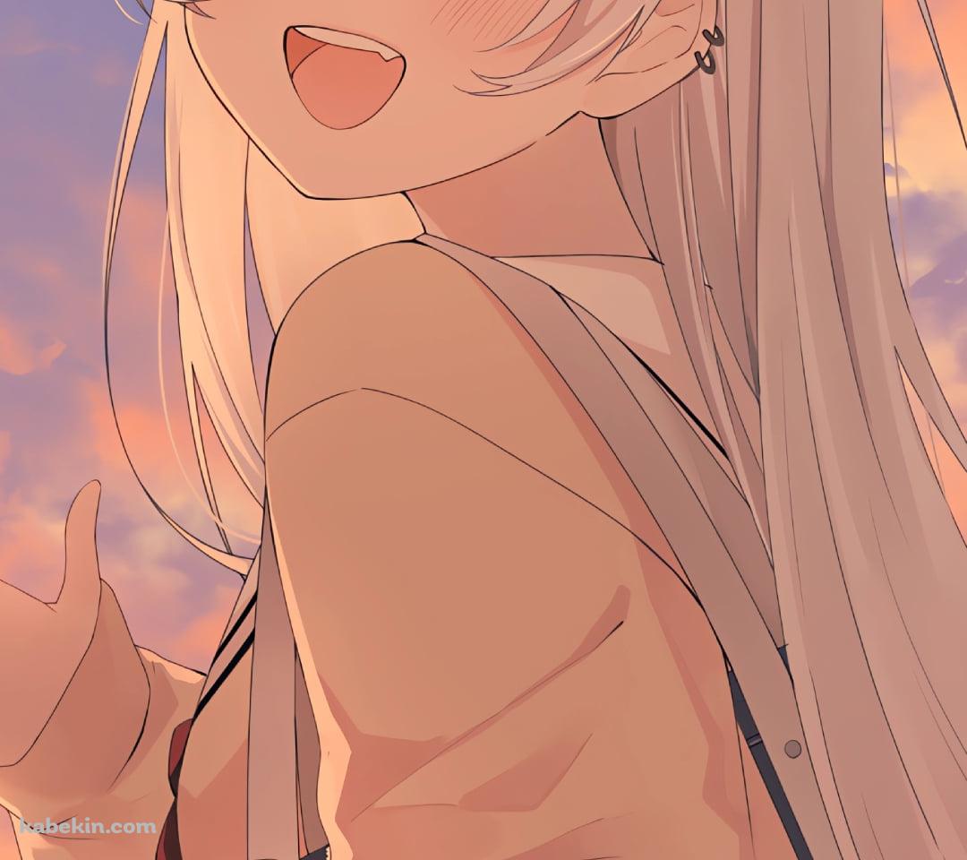 夕暮れ時 手を振る可愛い百鬼あやめ / ぽよ余 / バーチャルYouTuber / ホロライブのAndroidの壁紙(1080px x 960px) スマホ用