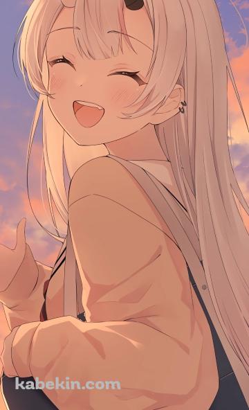 夕暮れ時 手を振る可愛い百鬼あやめ / ぽよ余 / バーチャルYouTuber / ホロライブのAndroidの壁紙(360px x 592px) スマホ用