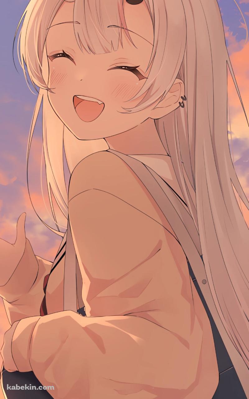 夕暮れ時 手を振る可愛い百鬼あやめ / ぽよ余 / バーチャルYouTuber / ホロライブのAndroidの壁紙(800px x 1280px) スマホ用