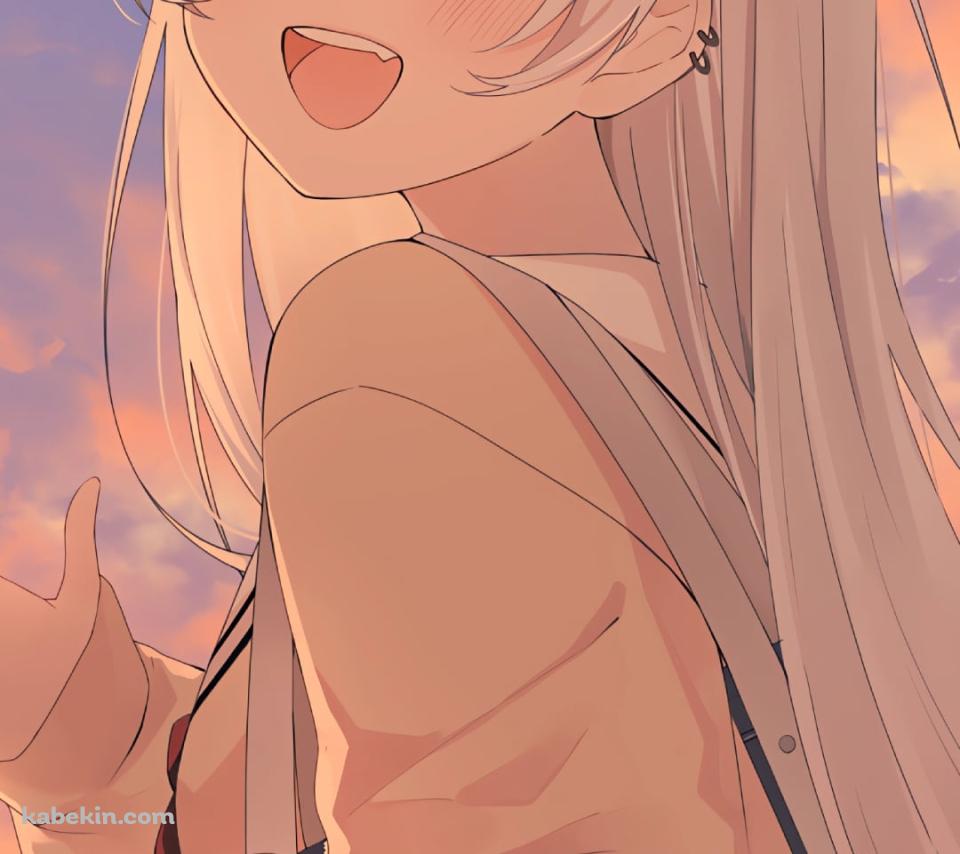 夕暮れ時 手を振る可愛い百鬼あやめ / ぽよ余 / バーチャルYouTuber / ホロライブのAndroidの壁紙(960px x 854px) スマホ用