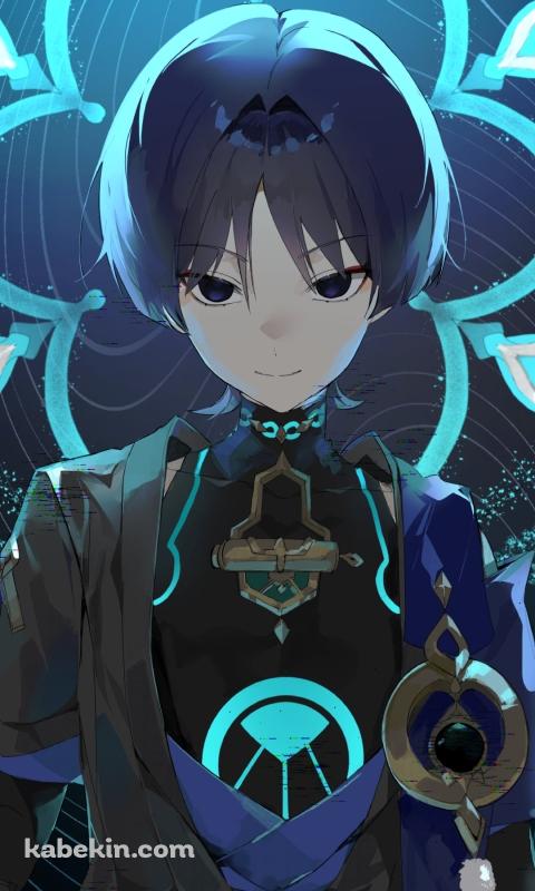 青い光を浴びるスカラマシュ / 放浪者 / 原神のAndroidの壁紙(480px x 800px) スマホ用
