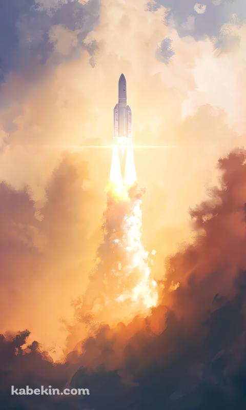 噴煙上げて発射する白いロケットのAndroidの壁紙(480px x 800px) スマホ用