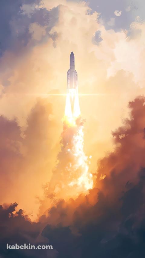 噴煙上げて発射する白いロケットのAndroidの壁紙(480px x 854px) スマホ用