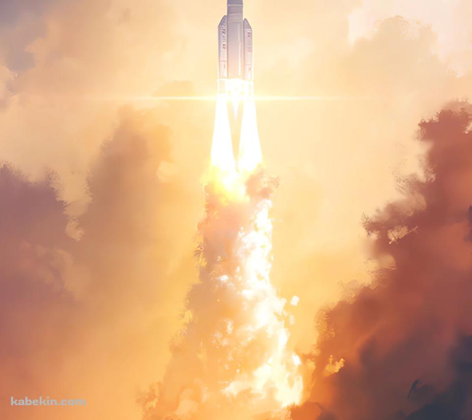 噴煙上げて発射する白いロケットのAndroidの壁紙(960px x 854px) スマホ用
