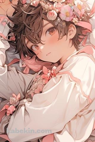 白いベッドに寝る兎耳を付けたボーイッシュな女の子のAndroidの壁紙(320px x 480px) スマホ用