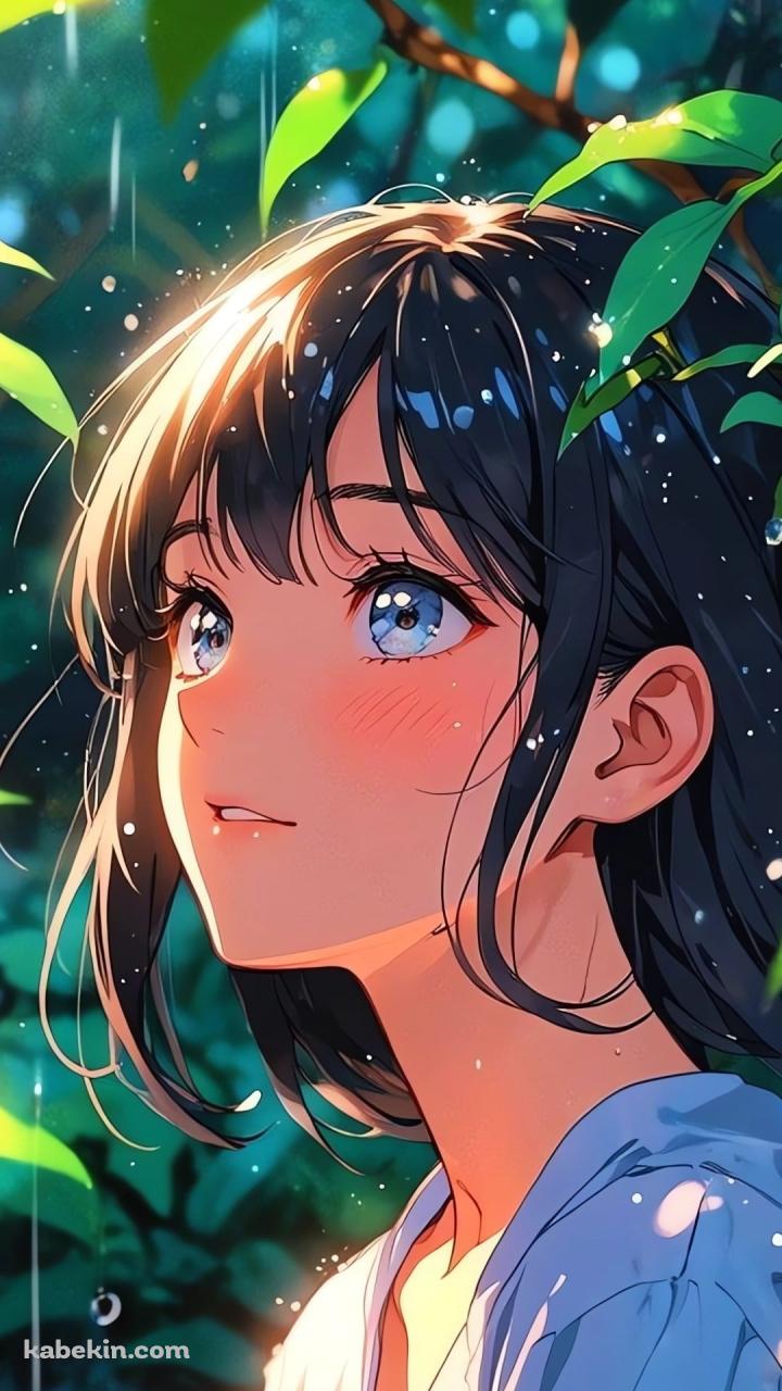 雨にうたれる女性 / 緑の葉のAndroidの壁紙(720px x 1280px) スマホ用