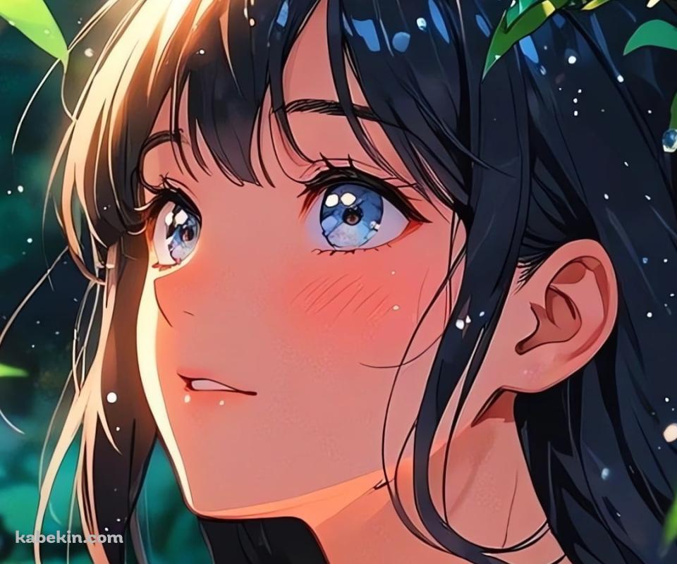 雨にうたれる女性 / 緑の葉のAndroidの壁紙(960px x 800px) スマホ用