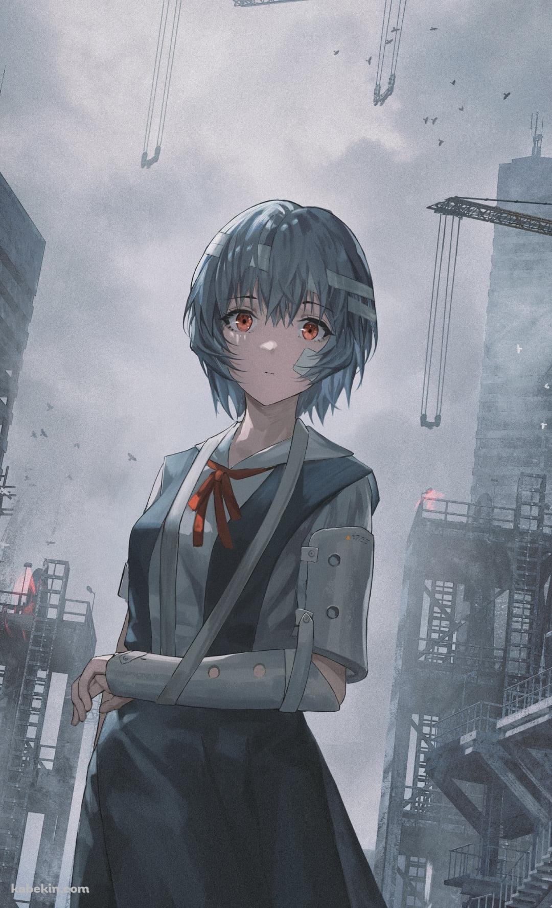 建築中のビルと綾波レイ / 新世紀エヴァンゲリオンのAndroidの壁紙(1080px x 1776px) スマホ用
