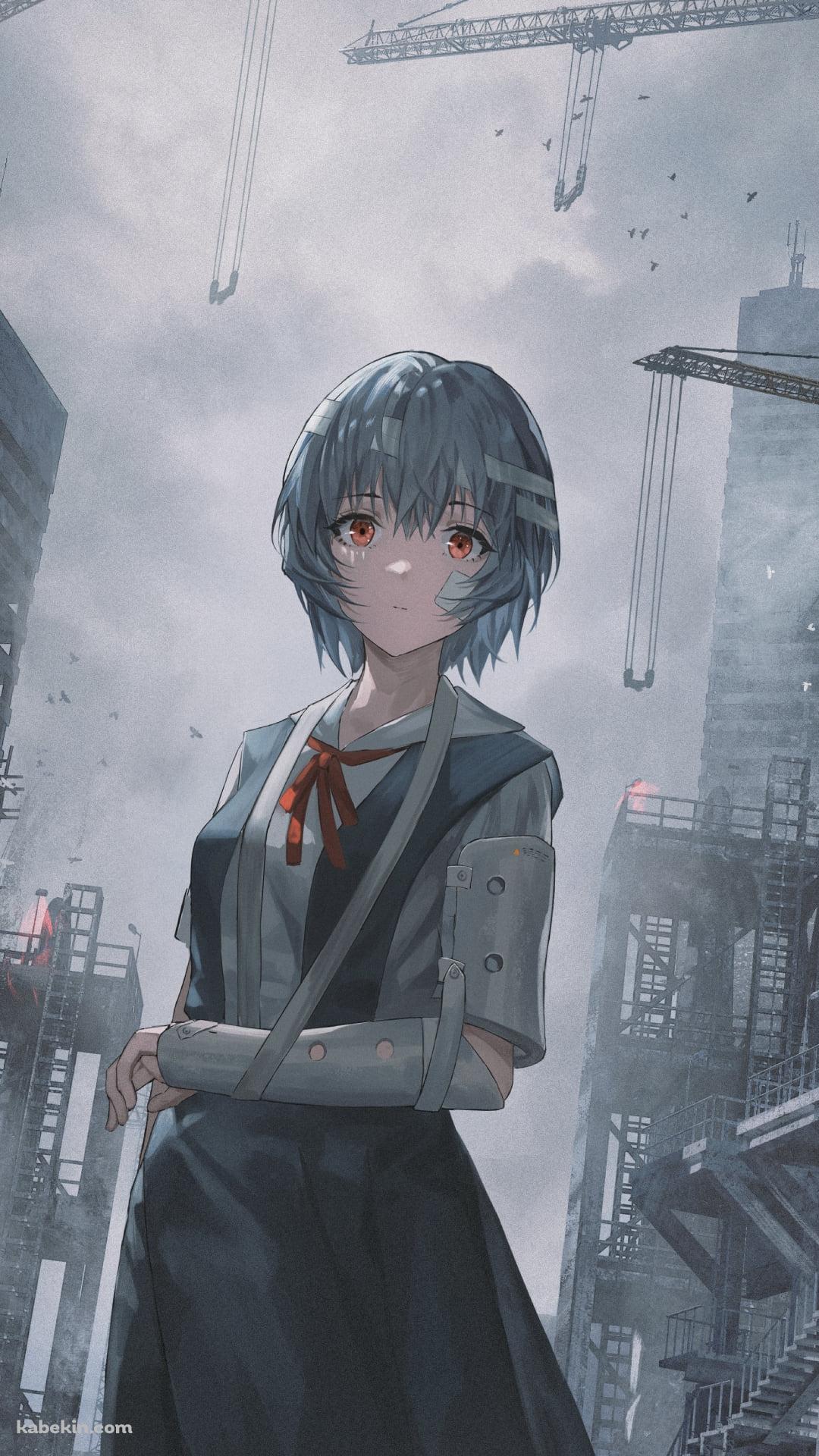 建築中のビルと綾波レイ / 新世紀エヴァンゲリオンのAndroidの壁紙(1080px x 1920px) スマホ用