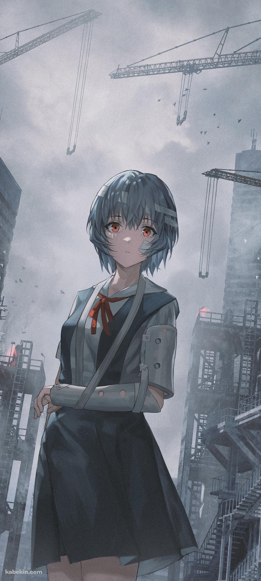 建築中のビルと綾波レイ / 新世紀エヴァンゲリオンのAndroidの壁紙(1080px x 2400px) スマホ用