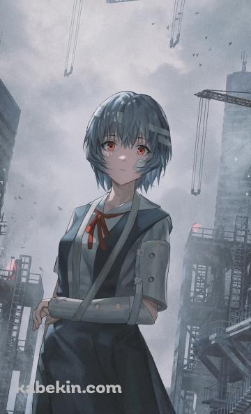 建築中のビルと綾波レイ / 新世紀エヴァンゲリオンのAndroidの壁紙(360px x 592px) スマホ用