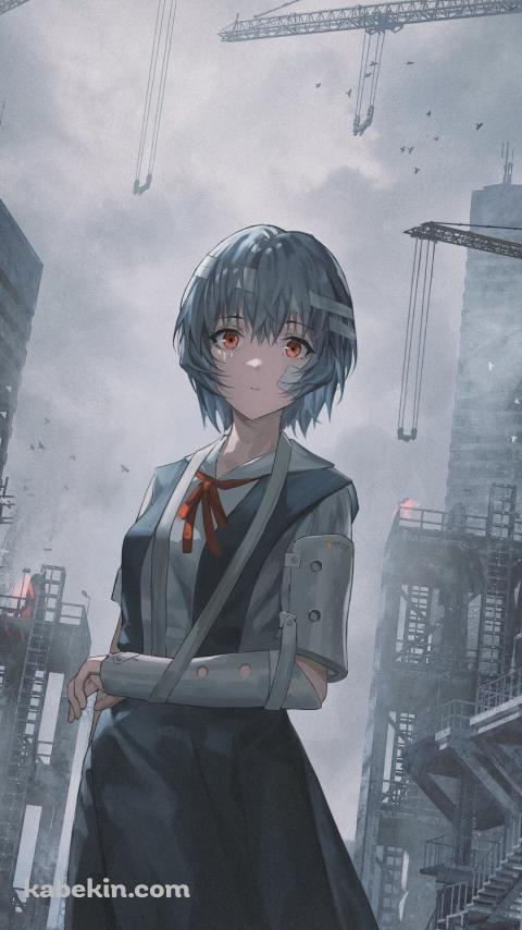 建築中のビルと綾波レイ / 新世紀エヴァンゲリオンのAndroidの壁紙(480px x 854px) スマホ用