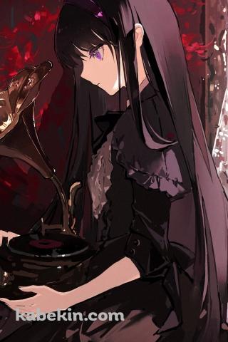 蓄音機を抱える暁美ほむら / 魔法少女まどか☆マギカのAndroidの壁紙(320px x 480px) スマホ用