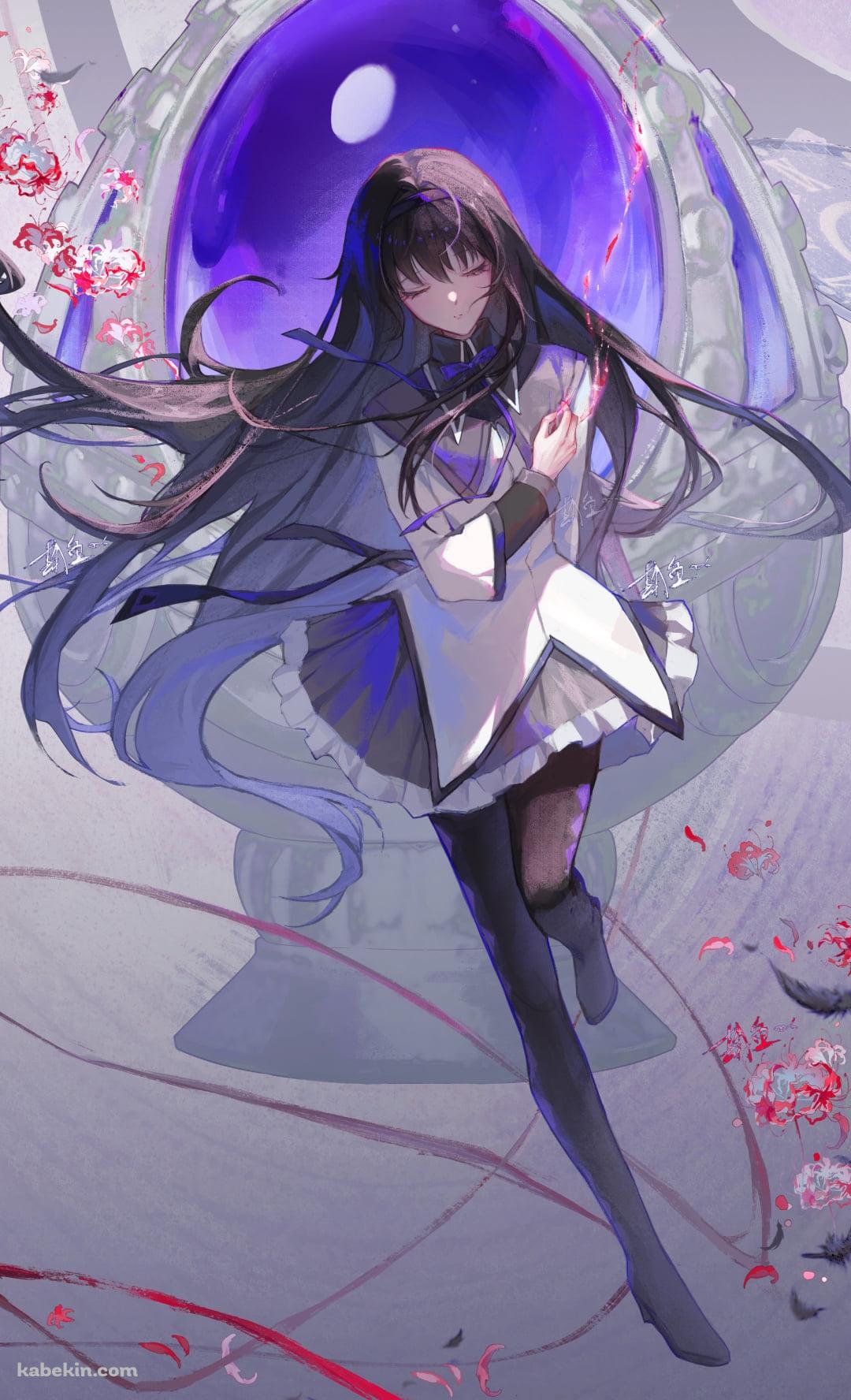 彼岸花と目をつぶる暁美ほむら / 魔法少女まどか☆マギカのAndroidの壁紙(1080px x 1776px) スマホ用