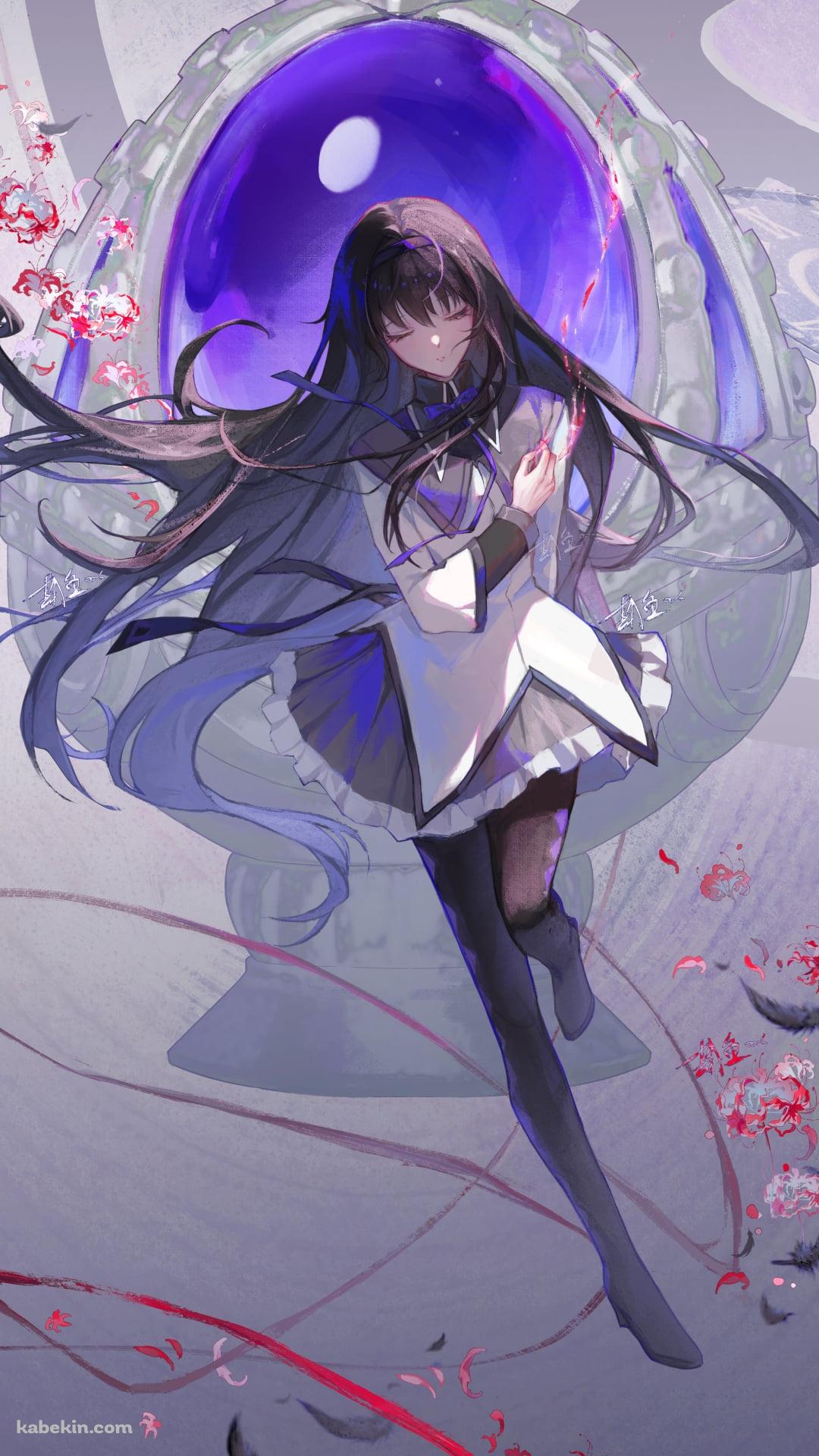彼岸花と目をつぶる暁美ほむら / 魔法少女まどか☆マギカのAndroidの壁紙(1080px x 1920px) スマホ用