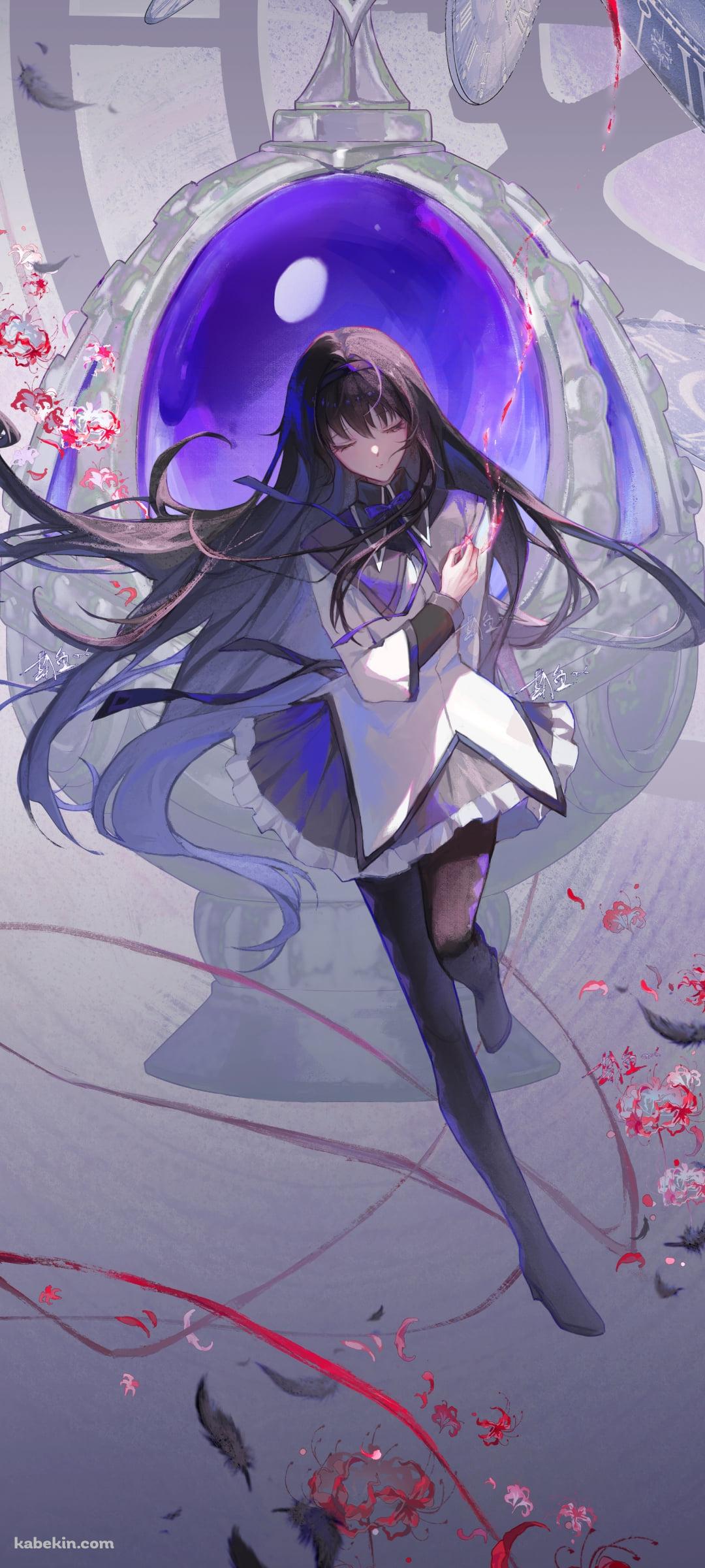 彼岸花と目をつぶる暁美ほむら / 魔法少女まどか☆マギカのAndroidの壁紙(1080px x 2400px) スマホ用