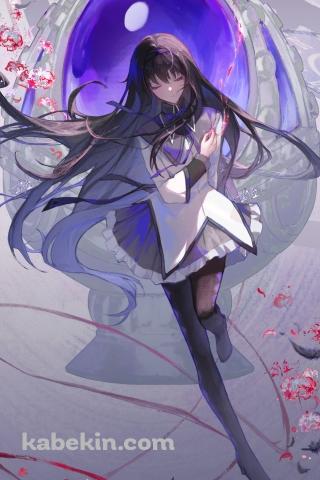 彼岸花と目をつぶる暁美ほむら / 魔法少女まどか☆マギカのAndroidの壁紙(320px x 480px) スマホ用
