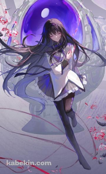彼岸花と目をつぶる暁美ほむら / 魔法少女まどか☆マギカのAndroidの壁紙(360px x 592px) スマホ用