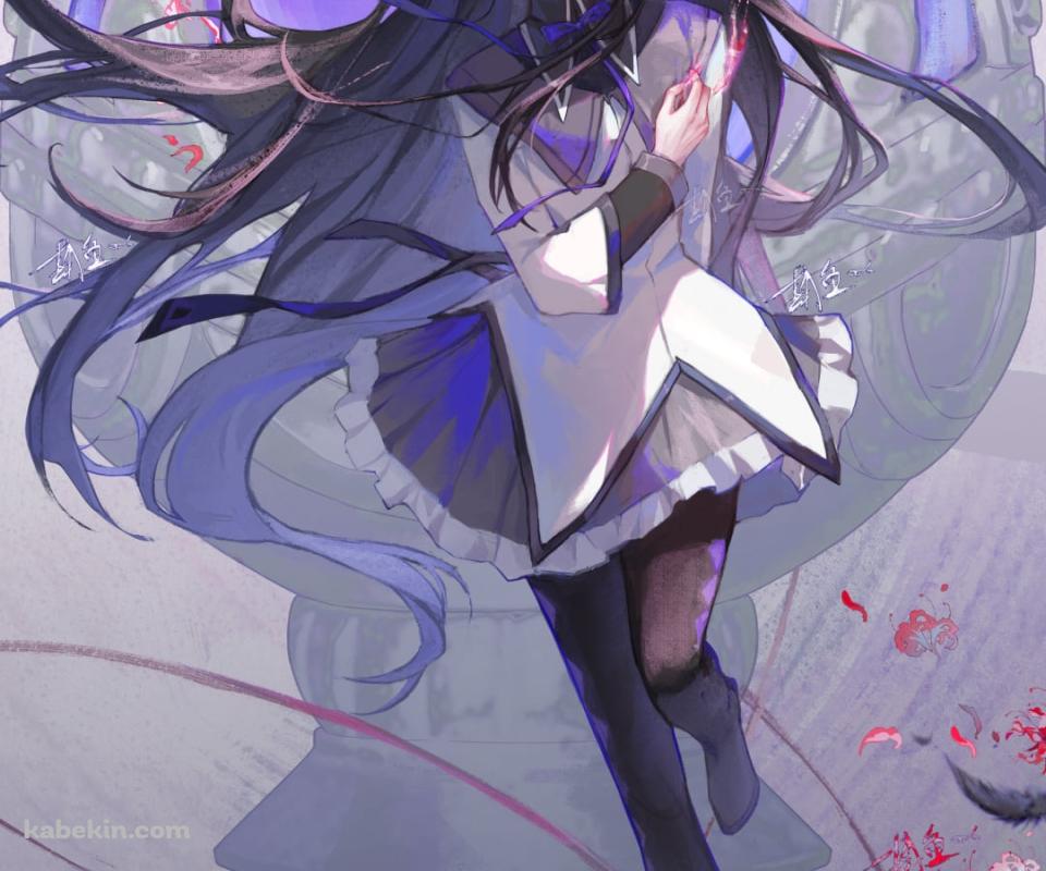 彼岸花と目をつぶる暁美ほむら / 魔法少女まどか☆マギカのAndroidの壁紙(960px x 800px) スマホ用
