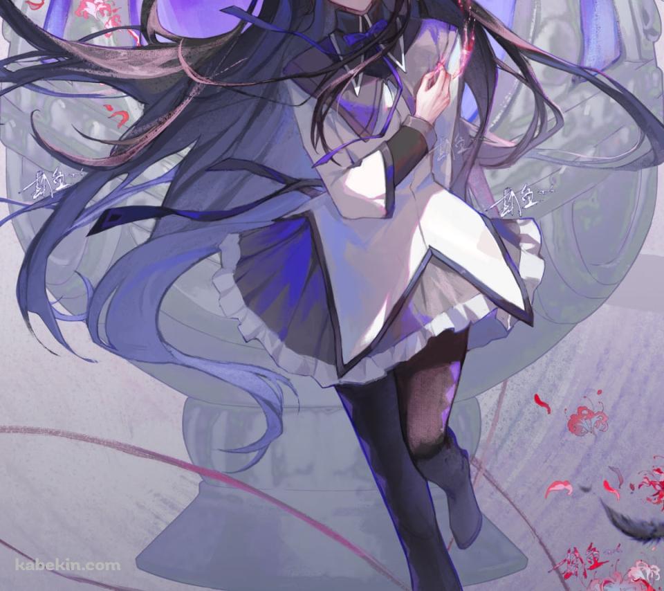 彼岸花と目をつぶる暁美ほむら / 魔法少女まどか☆マギカのAndroidの壁紙(960px x 854px) スマホ用