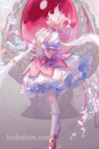 赤い宝石と目をつぶる鹿目まどか / 魔法少女まどか☆マギカのAndroidの壁紙(320px x 480px) スマホ用
