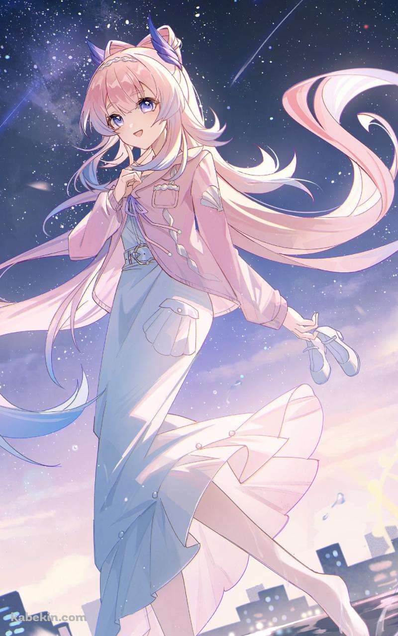 水に浸かる珊瑚宮心海 / 夜の都会 / 星空 / 原神のAndroidの壁紙(800px x 1280px) スマホ用