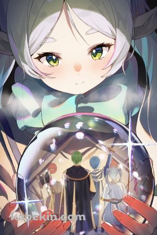 スノードームを持つツインテールのフリーレン / ヒンメル / アイゼン / ハイター / 葬送のフリーレンのAndroidの壁紙(320px x 480px) スマホ用