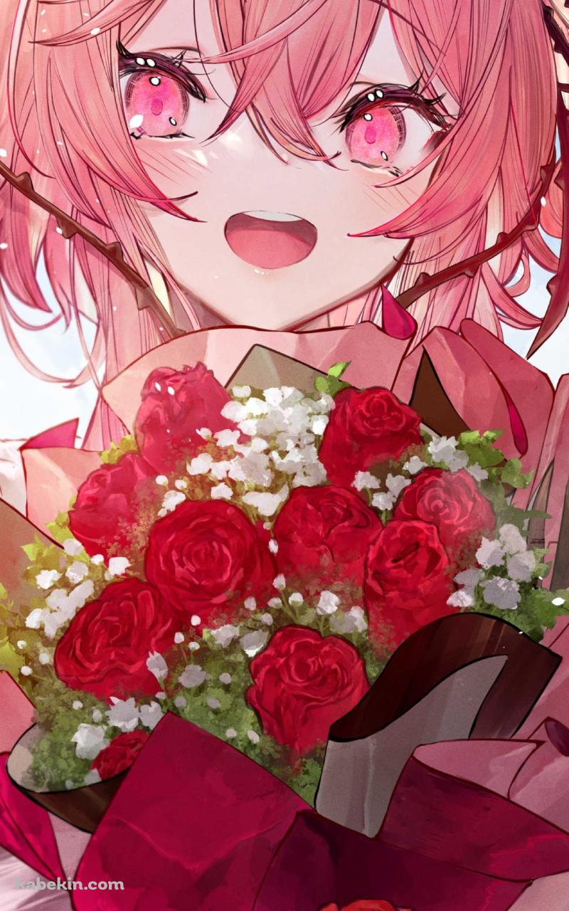 赤い薔薇の花束を持つロゼミ・ラブロック / にじさんじ / バーチャルYouTuberのAndroidの壁紙(800px x 1280px) スマホ用