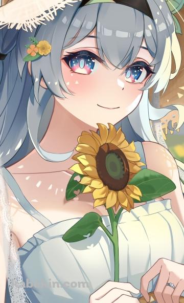 向日葵を持った麦わら帽子を被ったホタル / 崩壊:スターレイルのAndroidの壁紙(360px x 592px) スマホ用