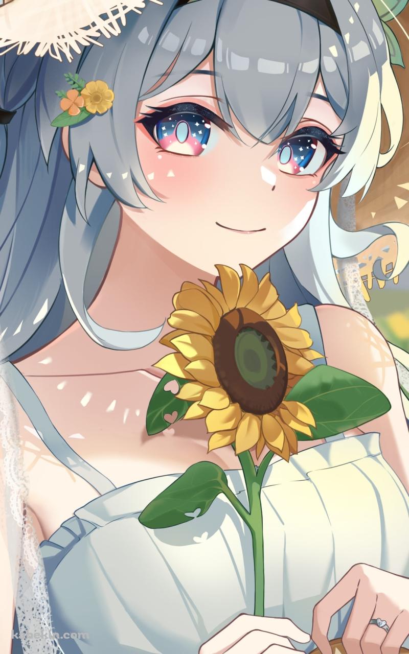 向日葵を持った麦わら帽子を被ったホタル / 崩壊:スターレイルのAndroidの壁紙(800px x 1280px) スマホ用